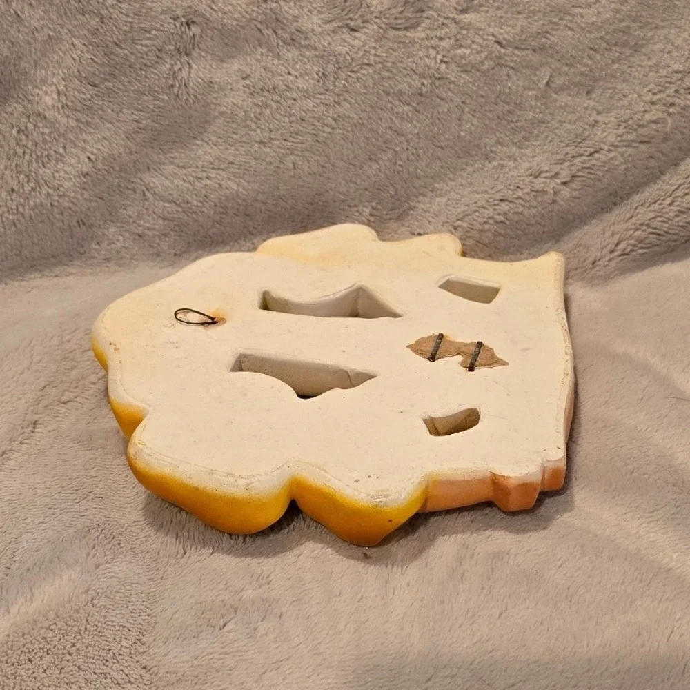Vintage 1981 Miller Studio Mushroom Chalkware Wall Plaque Yellow Orange Retro